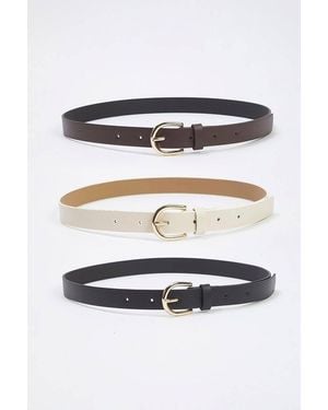 WOVCOR Triple Pack Oval Buckle Classic Faux Leather Belt - White
