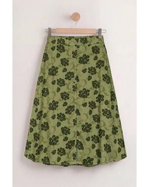 Enorsia Floral Viscose Midi Skirt - Green