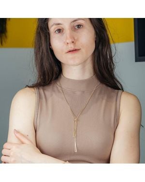 The Colourful Aura Two Triangle Geometric Y Shape Triangle Drop Lariat Cocktail Dress Necklace - Natural