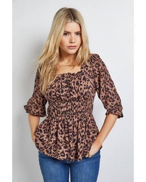 Dorothy Perkins Square Neck Blouson Sleeve Top - Multicolour