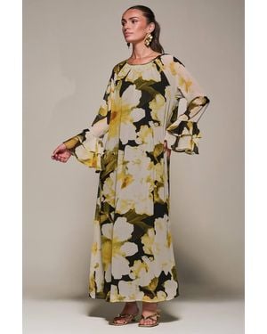 Jolie Moi Chiffon Long Sleeve Shift Maxi Dress - Natural