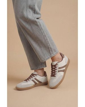 Dorothy Perkins Jackie Faux Suede Striped Lace Up Trainers - Natural