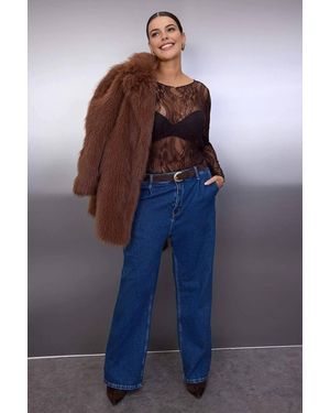 WOVCOR Sheer Lace Long Sleeve Top - Blue