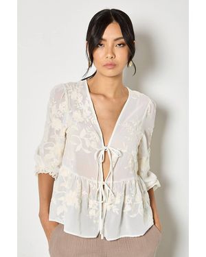 Apricot Embroidered Floral Chiffon Top - White