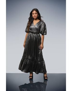 Dorothy Perkins Petite Dp Luxe Metallic Puff Sleeve Tiered Maxi Dress