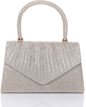 AJVANI Ruched Glitter Mesh Evening Mini Tote Clutch Bag - Grey