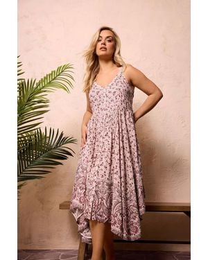 Yours Paisley Print Hanky Hem Dress - Pink