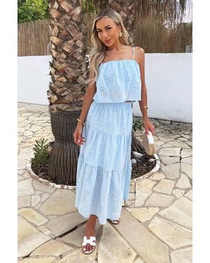 AX Paris Broderie Tiered Midi Skirt - Blue