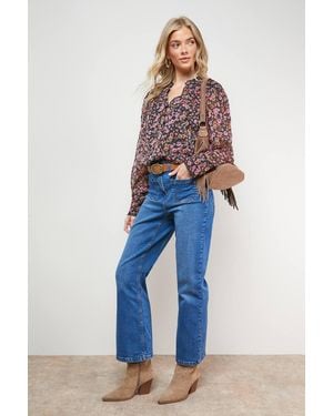 Oasis Printed Chiffon Button Through Blouse - Blue