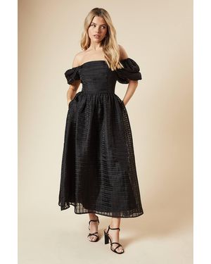 Dorothy Perkins Dp Luxe Seersucker Square Neck Midi Dress - Black