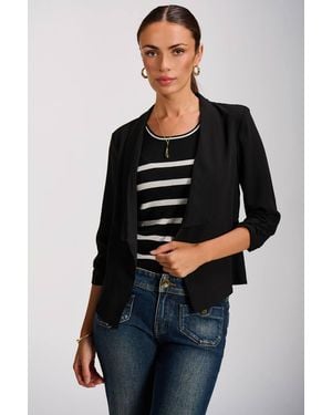 Jolie Moi Draped Open Collar Blazer - Black