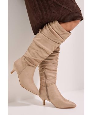 Dorothy Perkins Wide Fit Khloe Faux Suede Kitten Heel Knee High Ruched Boots - Brown