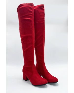 Miss Diva Jayda Over The Knee Block Heel Boots - Red