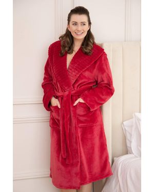 CAMILLE Supersoft Fleece Ribbed Collar Robe - Red