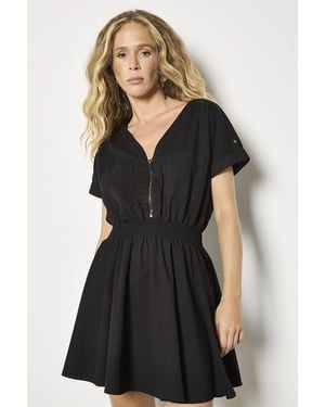 Apricot Zip Detail Cotton Blend Mini Dress - Black
