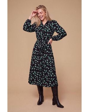 Dorothy Perkins Floral Printed Panel Detail Belted Shirt Dress - Blue
