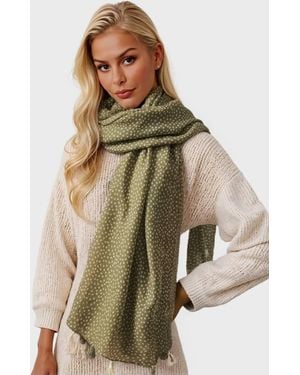 FS Collection Little Floral Print Tassel Scarf - Green