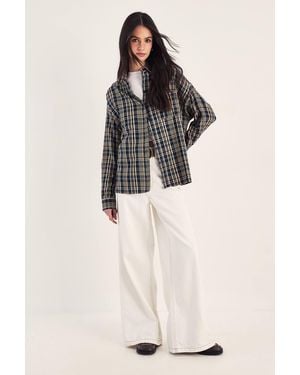 Nasty Gal Check Oversized Shirt - Natural
