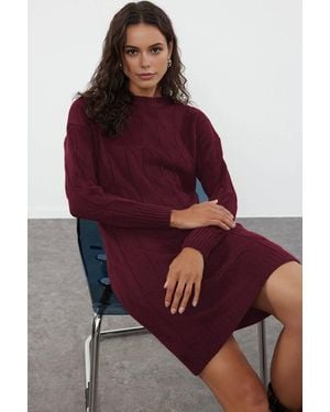 WOVCOR Mini Crew Neck Ribbed Knit Dress - Red