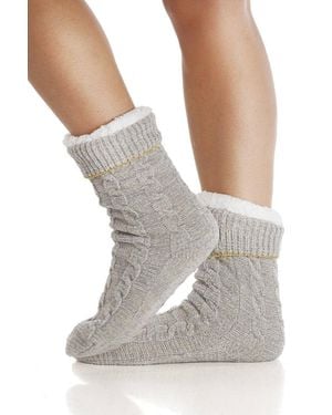 CAMILLE Chenille Cable Lurex Slipper Sock - White