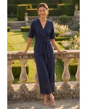 Roman Laser Cut Hem Wrap Front Jumpsuit - Yellow