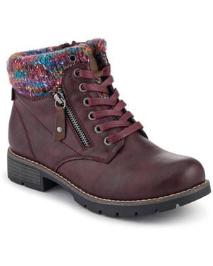 Pavers Knitted Cuff Ankle Boots - Purple