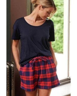 British Boxers 'Dumbarton' Tartan Brushed Cotton Sleep Shorts - Blue