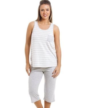 CAMILLE Lightweight Striped Cropped Pyjama Set - White