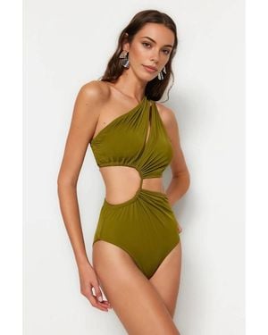 WOVCOR One Shoulder Cut Out Detail Swimsuit - Green