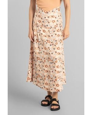 Enorsia Viscose Linen High-Waisted Seam Details Skirts - Natural