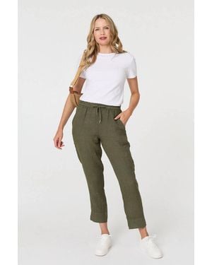 Izabel London Tie Front High Waist Slim Leg Trousers - Green