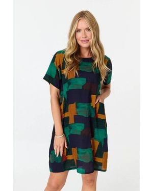 Izabel London Abstract Print Relaxed Shift Dress - Green