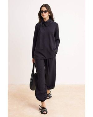 WOVCOR Scarf Detail Tunic Wide Leg Trouser Co-Ord - Blue