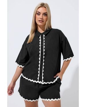Yours Scallop Linen Shirt - Black