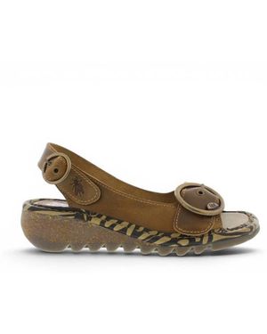 Infinity Leather Fly London Leather Wedge Sandals - Green