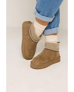 Yours Suede Ribbed Knit Ankle Boots - Blue
