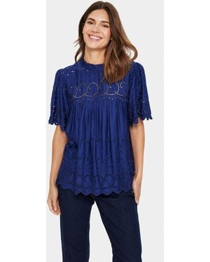 Saint Tropez Ilsesz Short Sleeve Eyelet Fabric Blouse - Blue