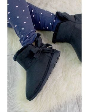 AJVANI Heel Faux Fur Lined Grip Sole Ankle Boots Slippers - Blue