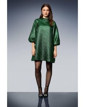 Dorothy Perkins Dp Luxe Metallic Jacquard Blouson Sleeve Mini Dress - Green