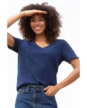 Kite Sandford V-Neck Slub Jersey T-Shirt Midnight - Blue