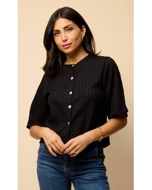 Little Mistress Knitted Button Down Top - Black
