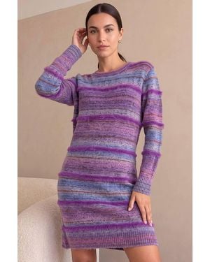 Roman Stripe Knit Jumper Dress - Purple