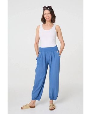 Izabel London Elasticated High Waist Loose Trousers - Blue