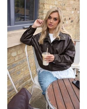 Yours Faux Leather Funnel Neck Jacket - Brown