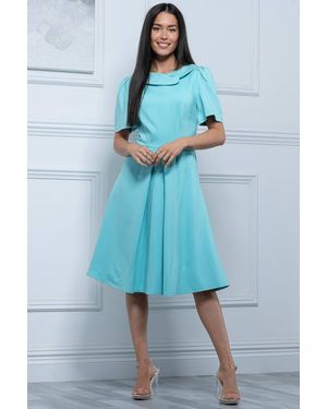 Jolie Moi Debora Button Neck Dress - Blue
