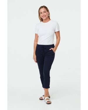 Izabel London High Waist Skinny Cropped Trousers - Blue