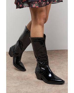 Oasis Louise Faux Leather Stitch Detail Western Knee Boots - Black