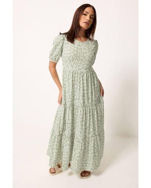PixieGirl Petite Ditsy Tiered Maxi Dress - Green