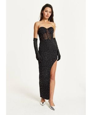 Liquorish Strapless Embellished Gown Dress - Black