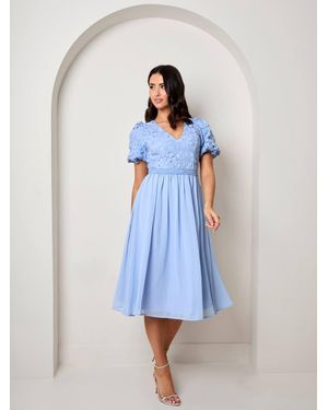 Chi Chi London Puff Sleeve Premium Lace Midi Dress - Blue